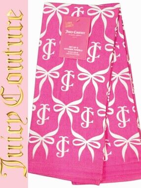 Juicy Couture Home Set Of 2 JC Bow Logo Kitchen Towels